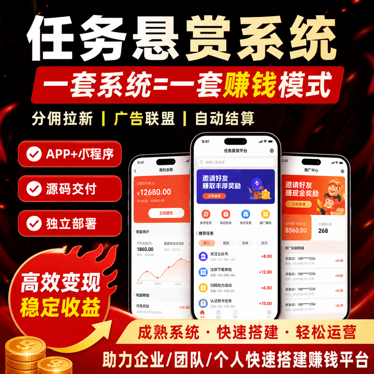 成熟任务悬赏系统APP+小程序：全套源码交付支持独立部署，助力个人与团队快速搭建分润平台